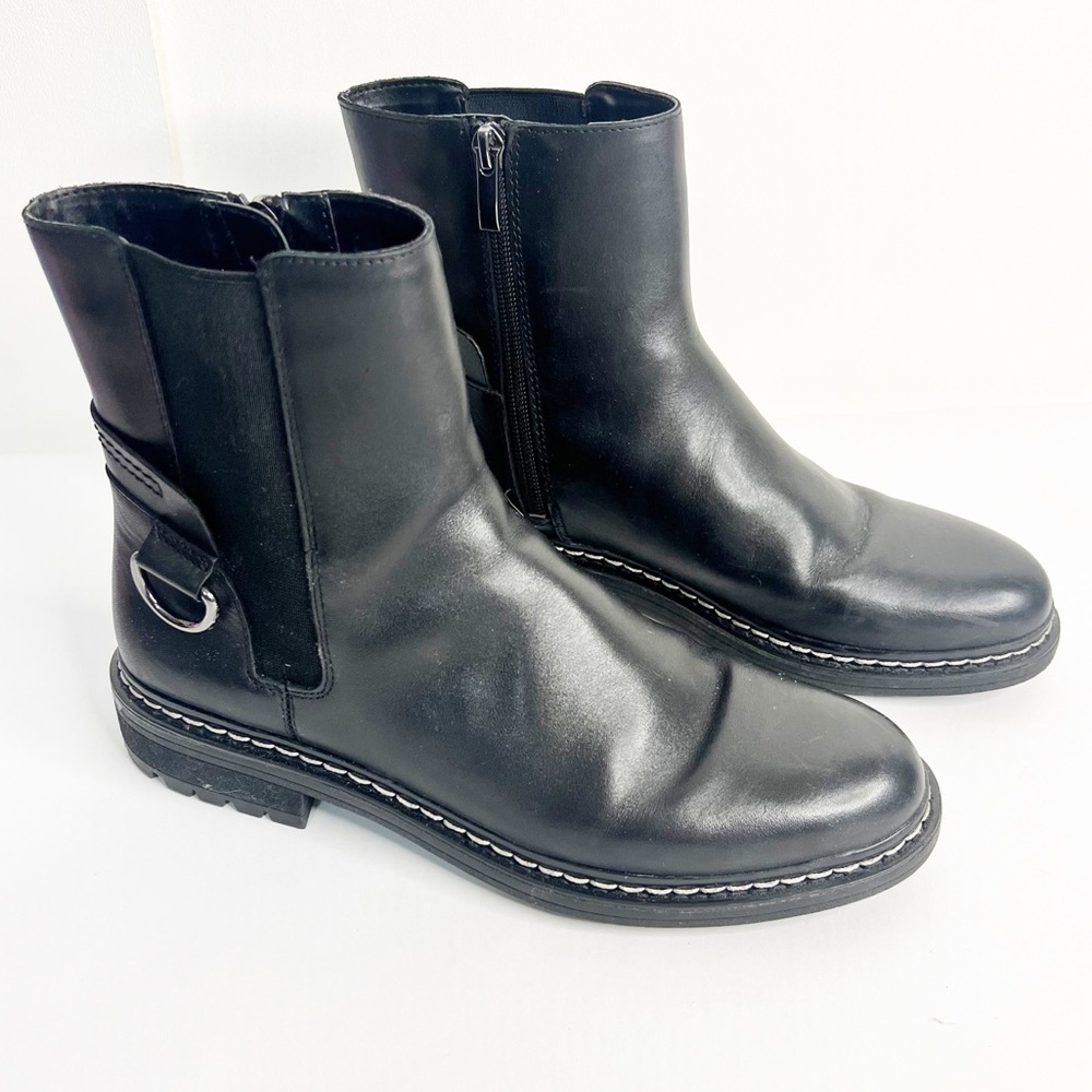 Franco Sarto Black Leather Lug Sole Boots